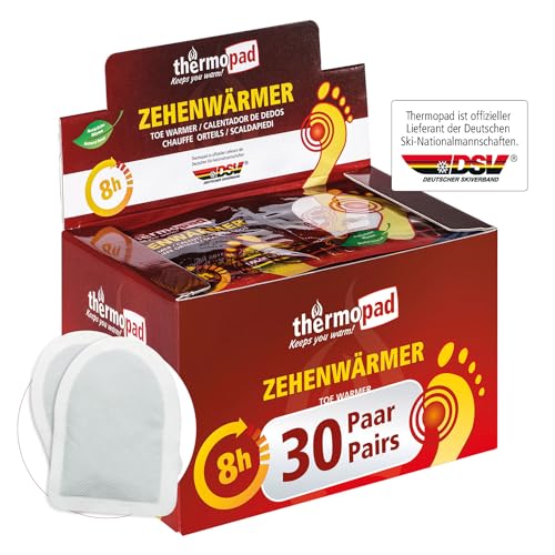 THERMOPAD Zehenwärmer – DAS ORIGINAL: 30 Paar Wärmepads für 8 Stunden Wärme I Sofort einsatzbereite Fußwärmer I Extra Warmer Fusswärmer – ideal für Outdoor-Aktivitäten & Ski-Schuhe I Fuss-Wärmekissen